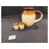 Brown Pottery Pitcher, Salt & Pepper