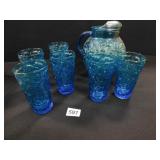 Blue Glassware Set with Pitcher - 6 glasses