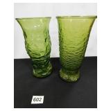 Green Glass Vases - 2 count