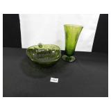 Green Bowl and Vase - Grape Pattern - 2 count