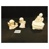 White Angel Figurines & Bowl - 3 count
