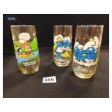 Smurf & Smurfette Glasses; Camp Snoopy Glass