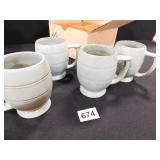 Frankoma Blue / Brown Footed Mugs - 4 count