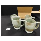 Frankoma Blue / Brown Footed Mugs - 4 count