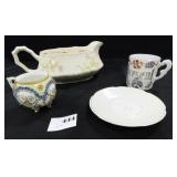 Gravy bowl, Two Cups, Saucer