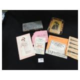 Advertising tin, tray, paper pieces - 7 count