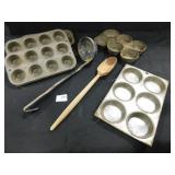 Old Muffin Tins, Ladle, Wood Spoon
