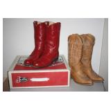 Justin Boots Red in Color; Tan Boots