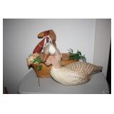 Fabric Geese (2) in Basket with Greenery