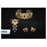 Red/Clear Stone Jewelry Set 4 Pieces