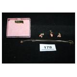 Genuine Coral 14K Gold Filled Earrings and Necklac