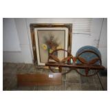 Painted Floral Picture on Canvas; 2 Wooden Shelves