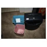 Trash cans and paper shredder