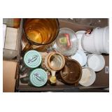 White ramekins - 6, stein, amber pitcher