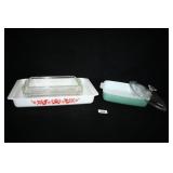 Pyrex White Casserole Dish with Red Pattern; Bread