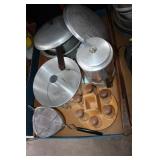 Kitchen Items; Spice Rack; Metal Pans; Coffee Pot