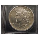 1921 Peace Silver Dollar; ICG-AU55 Details;