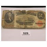 1917 U.S. $2 Bill; Large Note; Red Seal;