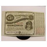 1873 $5 State of Louisiana Baby Bond No. 11740;