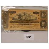 1864 $20 Bank Note/Bill; Richmond; Dated Feb. 17th