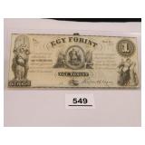1852 Hungarian 1 Forint Note;