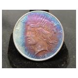 1922-D Peace Silver Dollar; Blue/Purple Color Tone