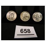 Washington Quarters 1953-P; 1957-D; 1958-P; (3) To