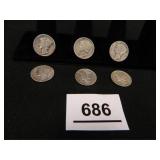 Mercury Dimes-(6); 1937-(2) P & D; 1939-(2)-P; 193