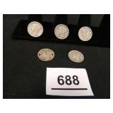Mercury Dimes-(5); 1943 S-(2); 1943 D-(3);