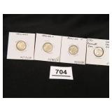 Roosevelt Dimes; 1952-S-(3); 1957-P-(1);