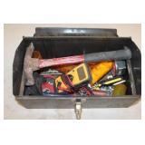 Metal Tool Box - screwdrivers, tester, hammer,