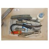 tape, hammers, chalk line, pipe wrench tape, hammers, chalk line, pipe wrench
