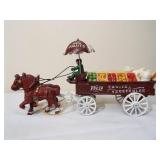 Cast Iron Grocery Wagon with Horses, 14"