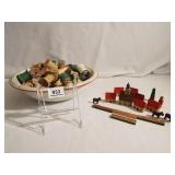 Wood Spools, Wood Blocks, Bowl