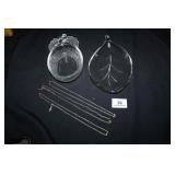 Glass Jewelry Dishes;Leaf & Holly;Gold tone chains