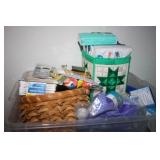 Plastic Tub w/nutcrackers; lip balm, tissues etc..