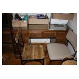 WoodenOffice Desk with Glass Top & 2 Office Chairs