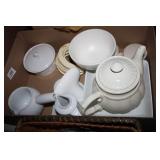 White dishes, odds and ends; several pieces