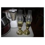Oil lamps(2)Gold Bottoms; Glass Chimneys