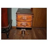Wooden Side table with 2 drawers; single leg base