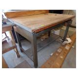 METAL TABLE, WOOD TOP, 60" x 40" x 39"