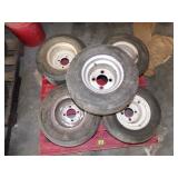 5 GOLF CART TIRES AND WHEELS, 4 HOLE 18x8.50-8