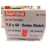 7.5 X 55 SWISS MATCH 20 ROUNDS (NORMA) 7.5 X 55 SWISS MATCH 20 ROUNDS (NORMA)