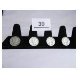 Mercury Dimes-(4); 1937-S; 1939-P; 1941-P;