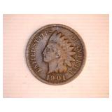 Indian Head Cents-(5); 1901-3; 1904-2;