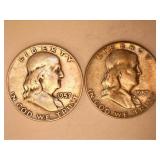 1957D Franklin Half Dollars; (2);