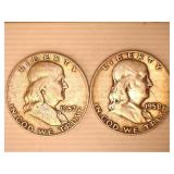 1957D & 1958D Franklin Half Dollars