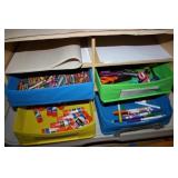 Wooden coloring station with baskets for supplies