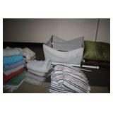 Tote w/ small rugs(25),curtainpanels,rods,pillows