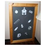 Chalkboard with Schhol decals in wood frame